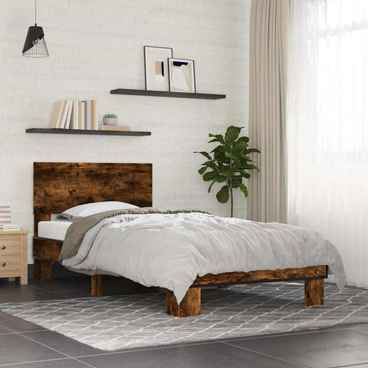Bedframe bewerkt hout en metaal gerookt eikenkleurig 75x190 cm is nu te koop bij PeponiXL, paradijselijk wonen!