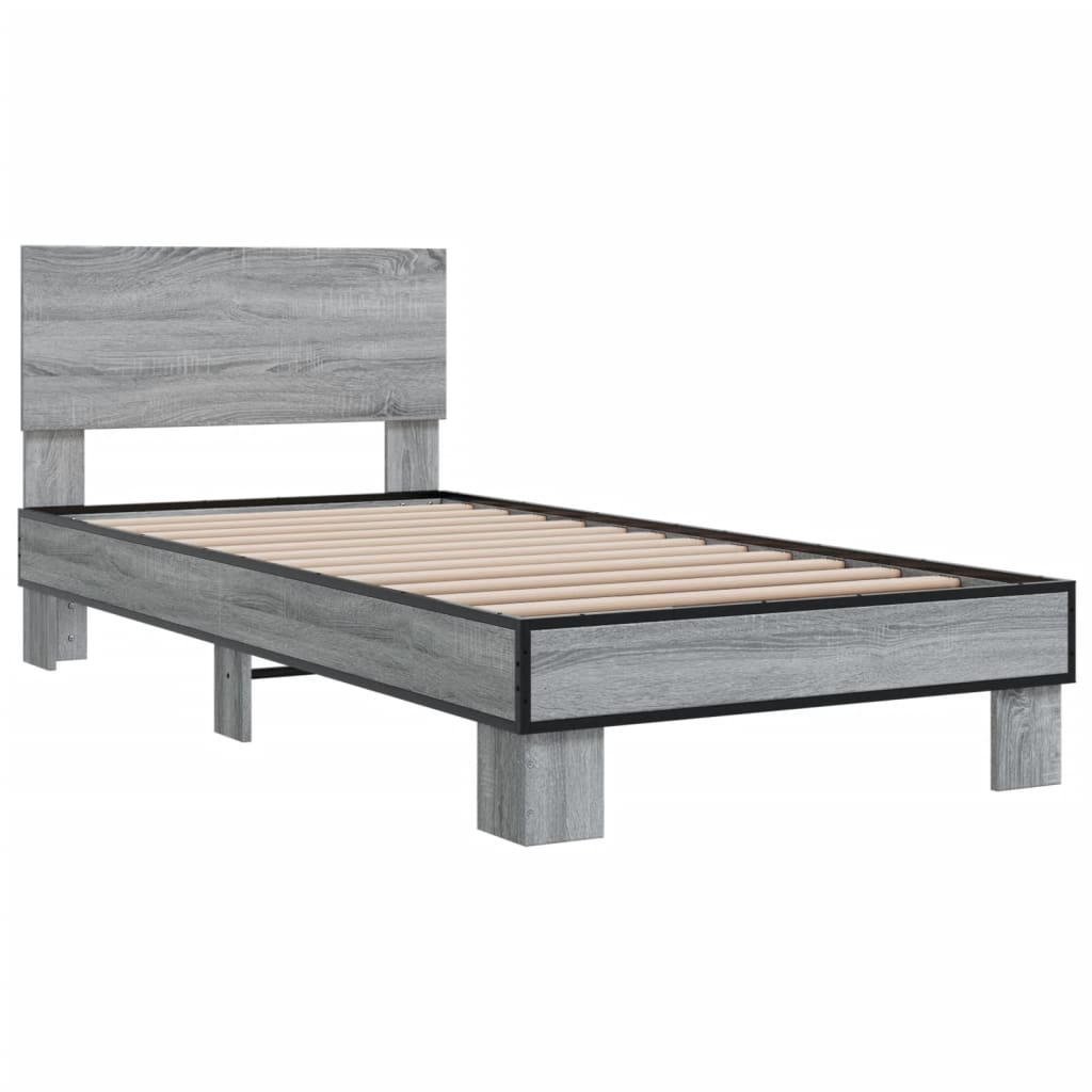 Bedframe bewerkt hout en metaal grijs sonoma eiken 75x190 cm is nu te koop bij PeponiXL, paradijselijk wonen!