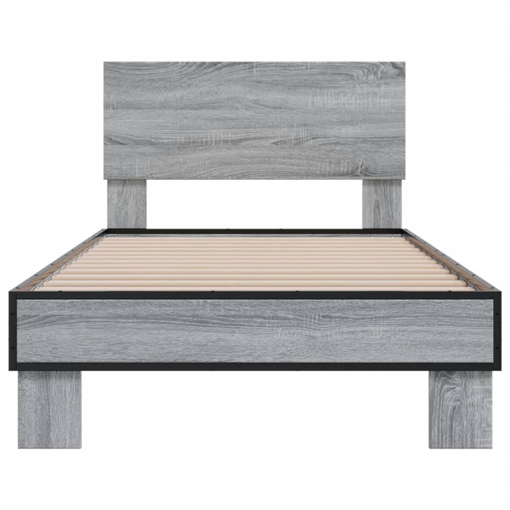 Bedframe bewerkt hout en metaal grijs sonoma eiken 75x190 cm is nu te koop bij PeponiXL, paradijselijk wonen!