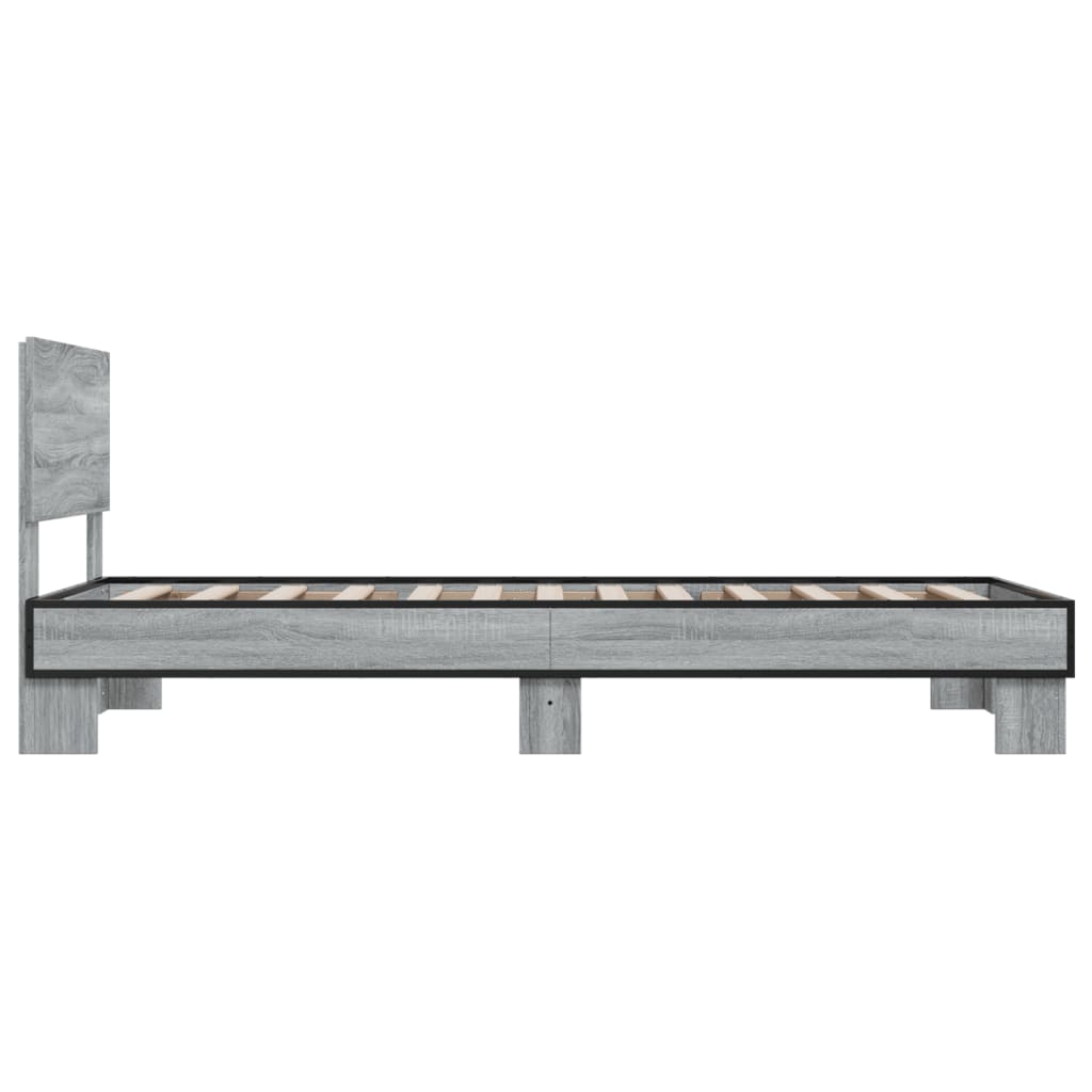 Bedframe bewerkt hout en metaal grijs sonoma eiken 75x190 cm is nu te koop bij PeponiXL, paradijselijk wonen!