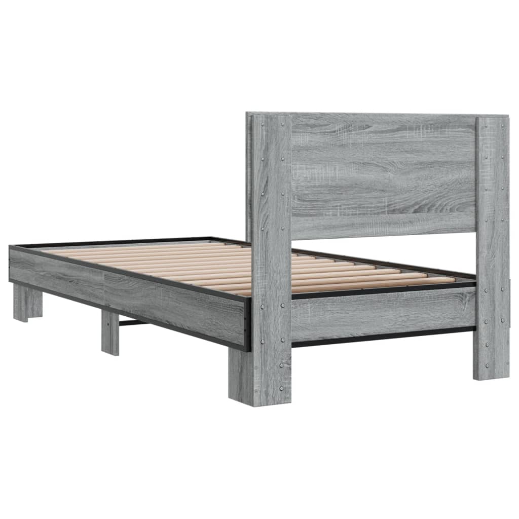 Bedframe bewerkt hout en metaal grijs sonoma eiken 75x190 cm is nu te koop bij PeponiXL, paradijselijk wonen!