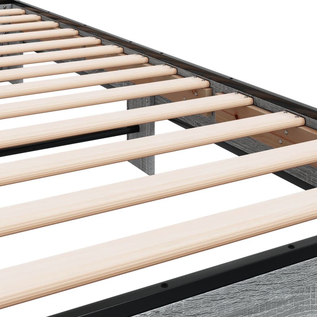 Bedframe bewerkt hout en metaal grijs sonoma eiken 75x190 cm is nu te koop bij PeponiXL, paradijselijk wonen!