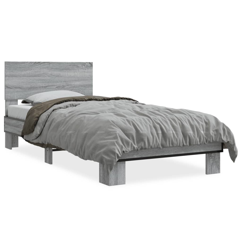 Bedframe bewerkt hout en metaal grijs sonoma eiken 75x190 cm is nu te koop bij PeponiXL, paradijselijk wonen!