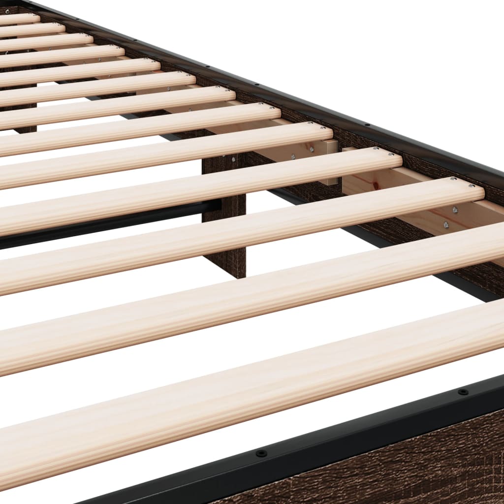 Bedframe bewerkt hout en metaal bruin eikenkleurig 75x190 cm is nu te koop bij PeponiXL, paradijselijk wonen!
