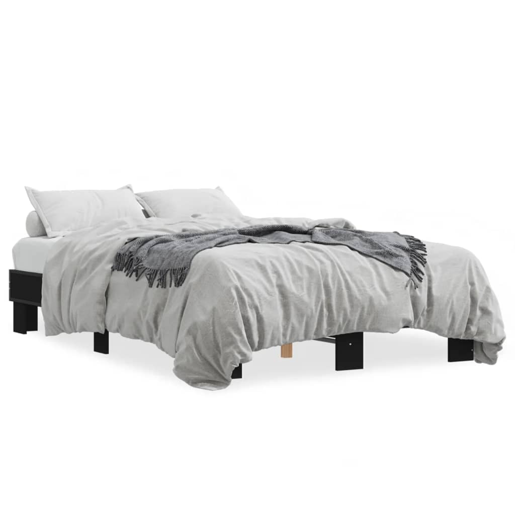 Bedframe bewerkt hout metaal zwart 140x200 cm is nu te koop bij PeponiXL, paradijselijk wonen!