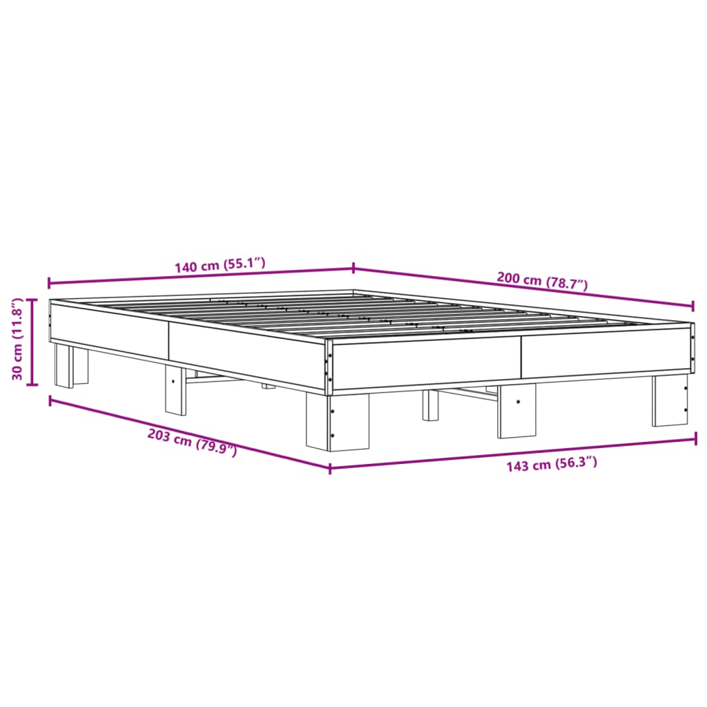 Bedframe bewerkt hout metaal zwart 140x200 cm is nu te koop bij PeponiXL, paradijselijk wonen!
