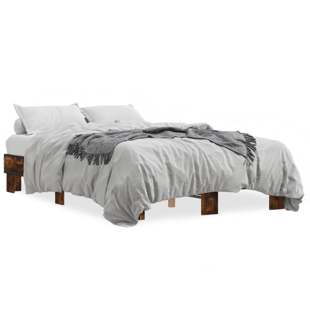 Bedframe bewerkt hout metaal gerookt eikenkleurig 140x200 cm is nu te koop bij PeponiXL, paradijselijk wonen!