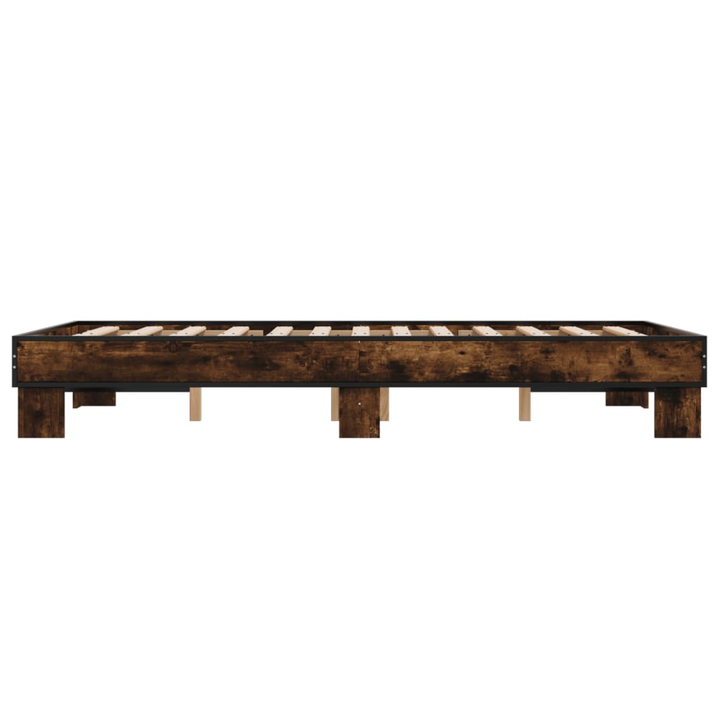 Bedframe bewerkt hout metaal gerookt eikenkleurig 140x200 cm is nu te koop bij PeponiXL, paradijselijk wonen!