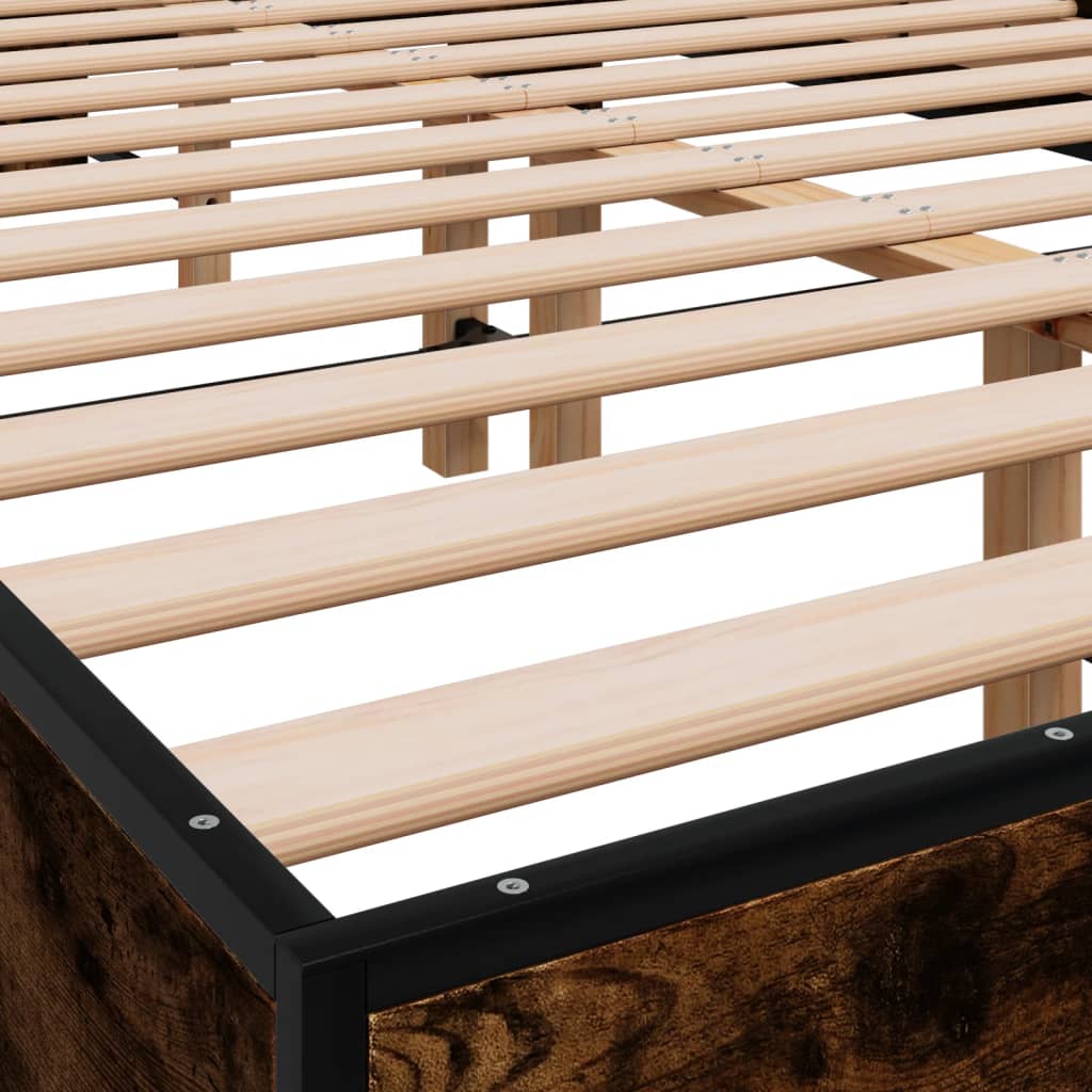 Bedframe bewerkt hout metaal gerookt eikenkleurig 140x200 cm is nu te koop bij PeponiXL, paradijselijk wonen!