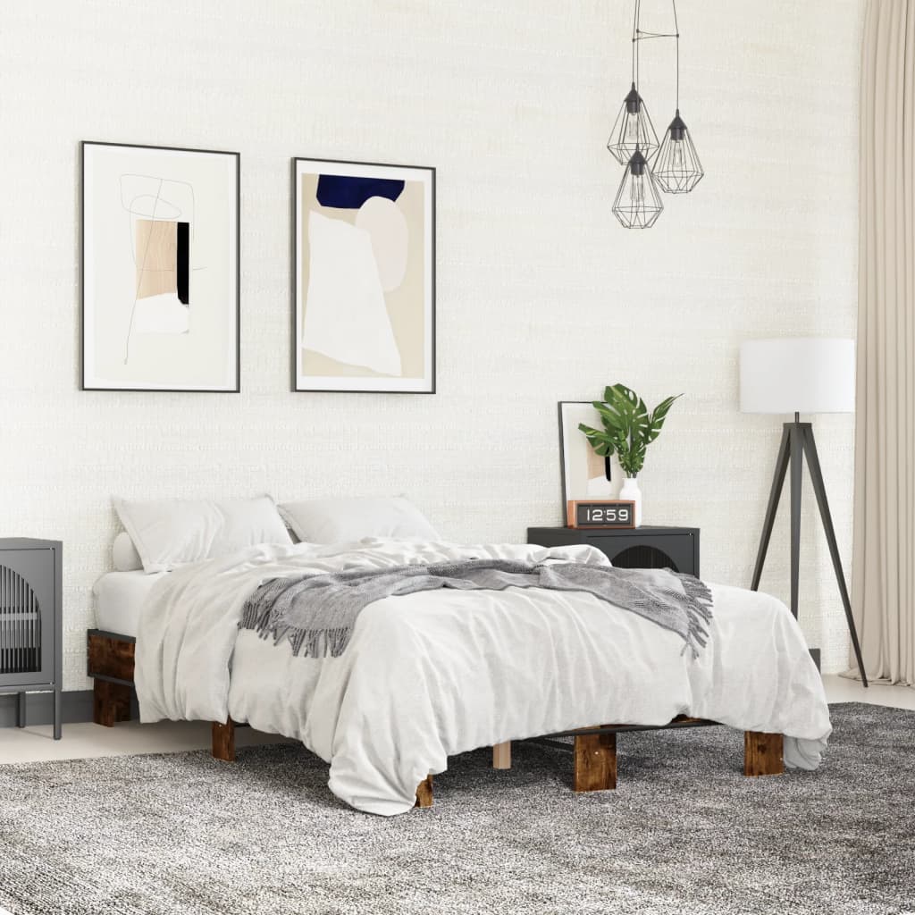 Bedframe bewerkt hout metaal gerookt eikenkleurig 140x200 cm is nu te koop bij PeponiXL, paradijselijk wonen!