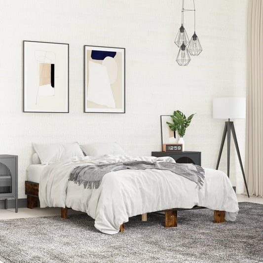 Bedframe bewerkt hout metaal gerookt eikenkleurig 140x200 cm is nu te koop bij PeponiXL, paradijselijk wonen!