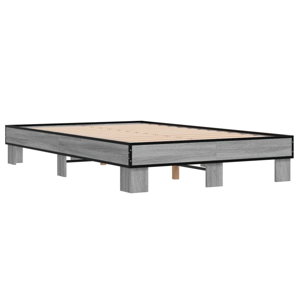 Bedframe bewerkt hout metaal grijs sonoma eiken 140x200 cm is nu te koop bij PeponiXL, paradijselijk wonen!