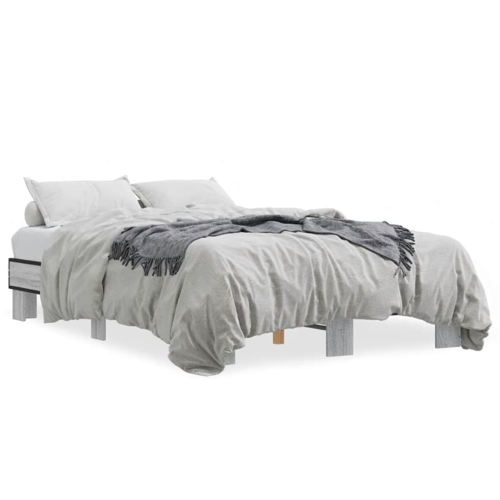 Bedframe bewerkt hout metaal grijs sonoma eiken 140x200 cm is nu te koop bij PeponiXL, paradijselijk wonen!