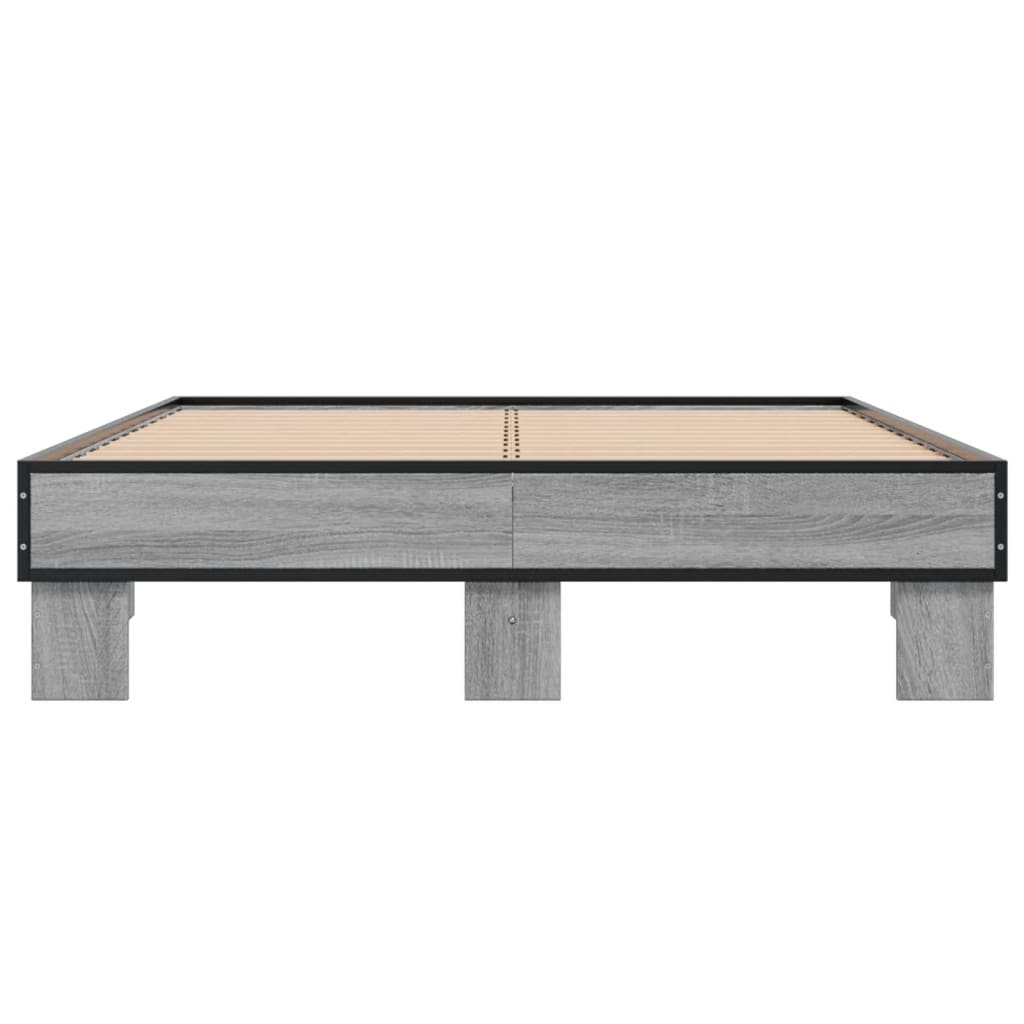 Bedframe bewerkt hout metaal grijs sonoma eiken 140x200 cm is nu te koop bij PeponiXL, paradijselijk wonen!