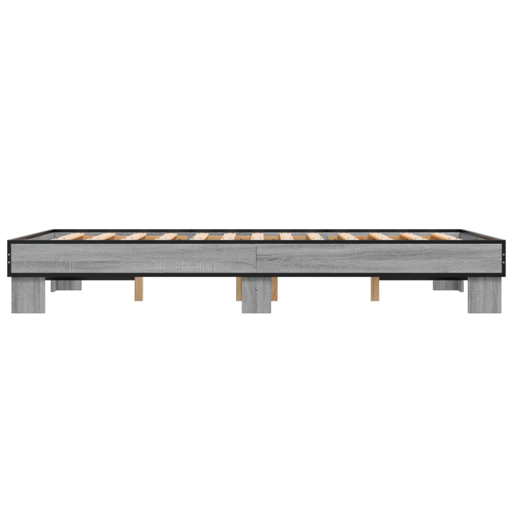 Bedframe bewerkt hout metaal grijs sonoma eiken 140x200 cm is nu te koop bij PeponiXL, paradijselijk wonen!