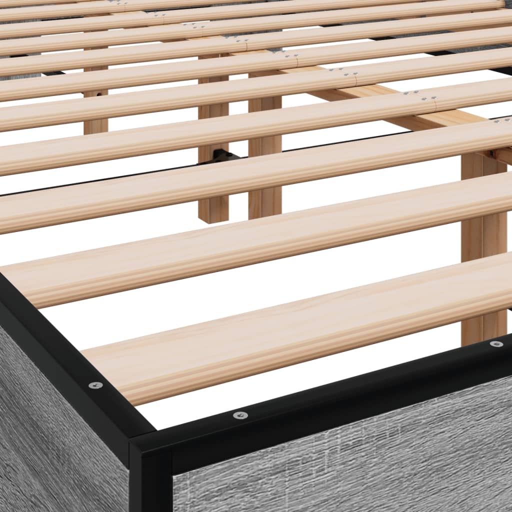 Bedframe bewerkt hout metaal grijs sonoma eiken 140x200 cm is nu te koop bij PeponiXL, paradijselijk wonen!