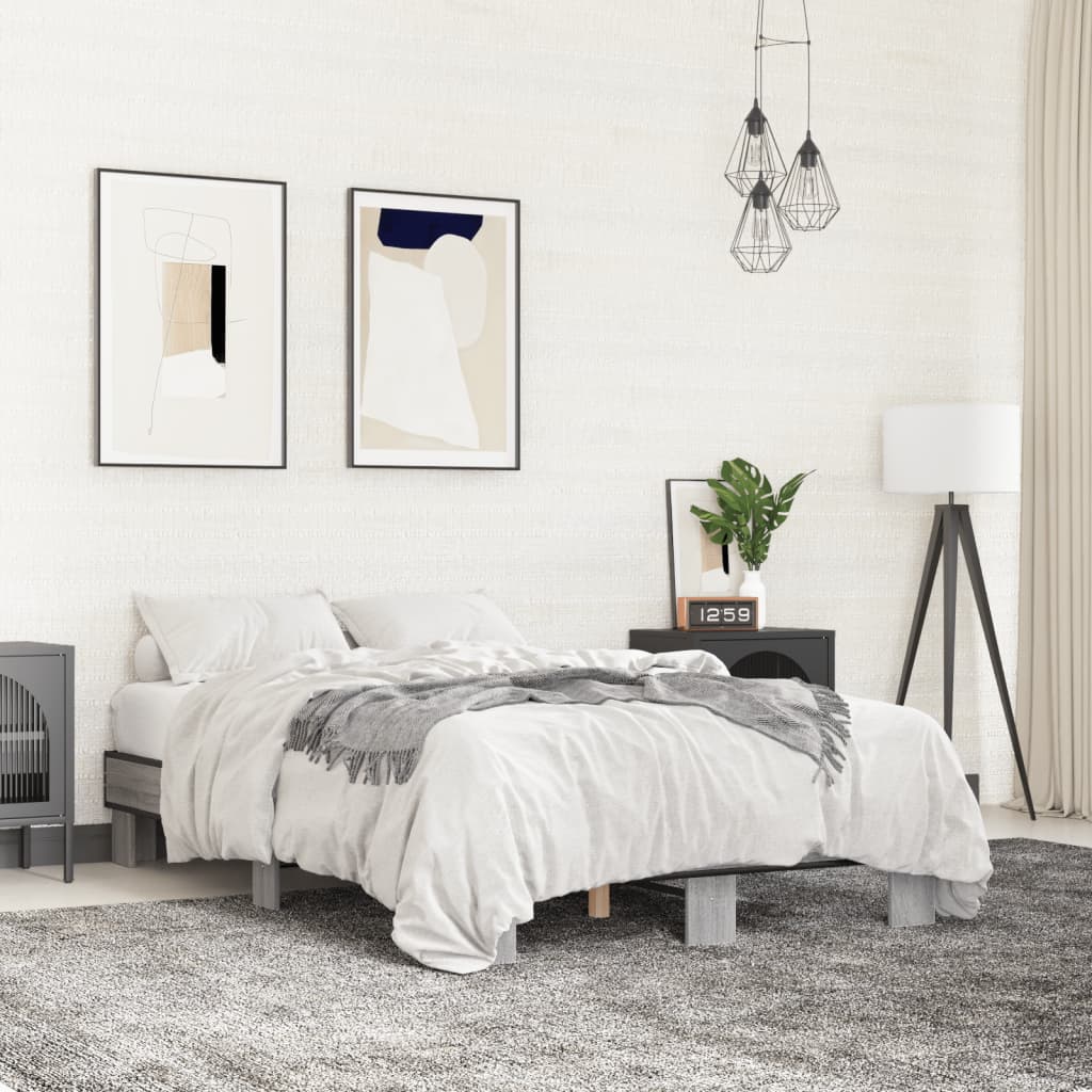Bedframe bewerkt hout metaal grijs sonoma eiken 140x200 cm is nu te koop bij PeponiXL, paradijselijk wonen!
