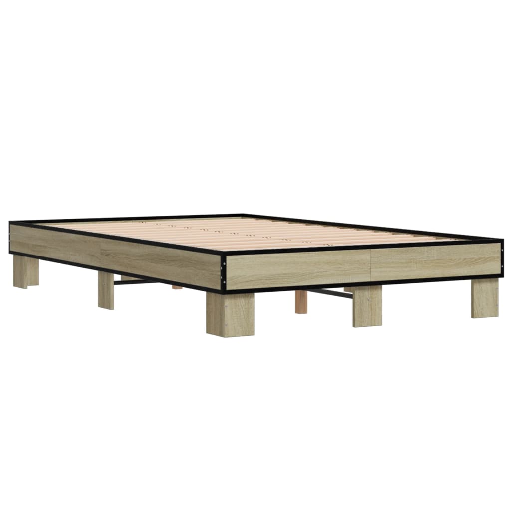 Bedframe bewerkt hout metaal sonoma eikenkleurig 120x200 cm is nu te koop bij PeponiXL, paradijselijk wonen!