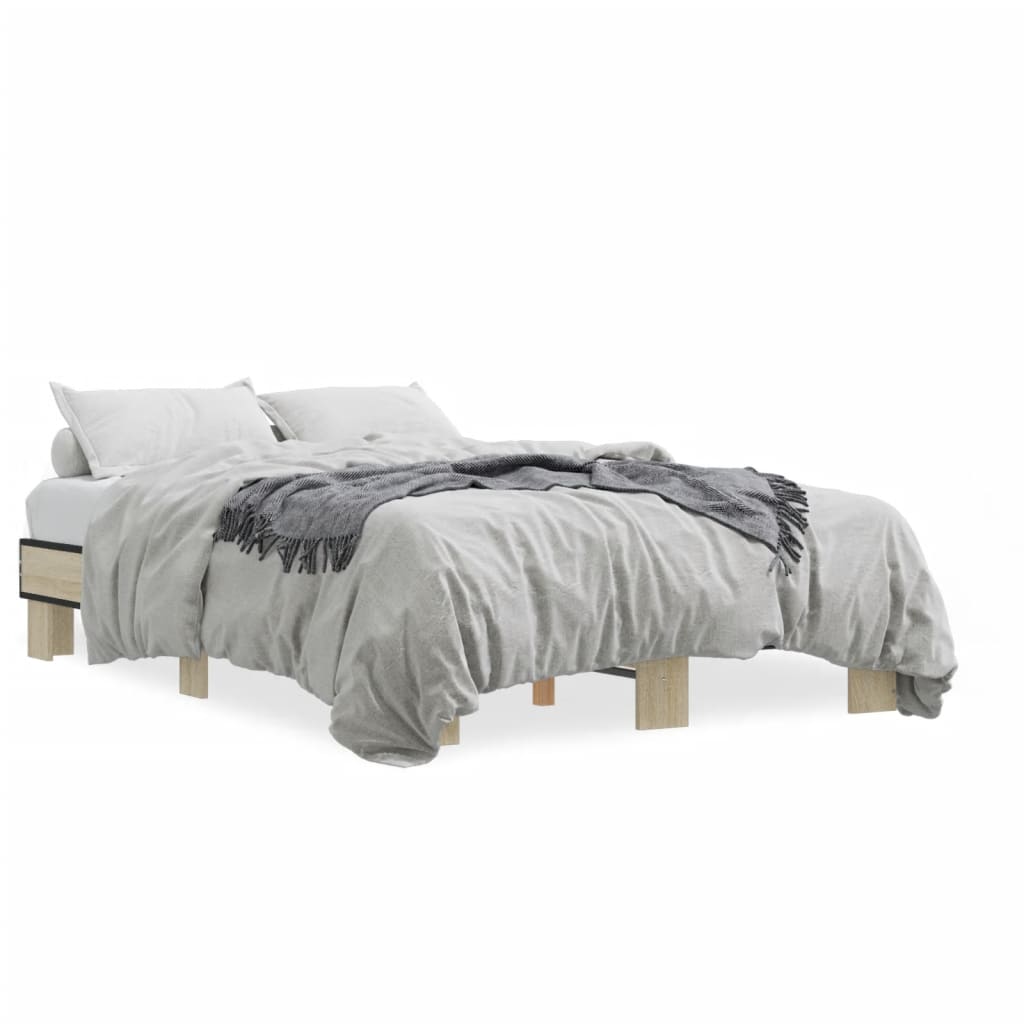 Bedframe bewerkt hout metaal sonoma eikenkleurig 120x200 cm is nu te koop bij PeponiXL, paradijselijk wonen!