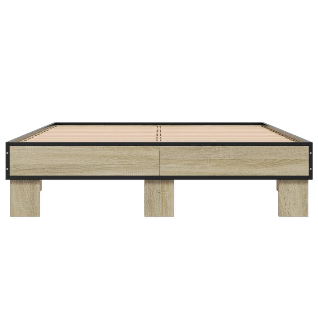 Bedframe bewerkt hout metaal sonoma eikenkleurig 120x200 cm is nu te koop bij PeponiXL, paradijselijk wonen!