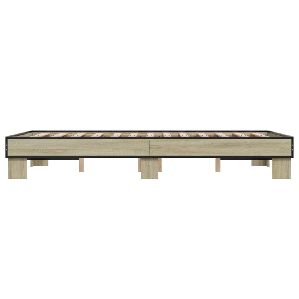 Bedframe bewerkt hout metaal sonoma eikenkleurig 120x200 cm is nu te koop bij PeponiXL, paradijselijk wonen!