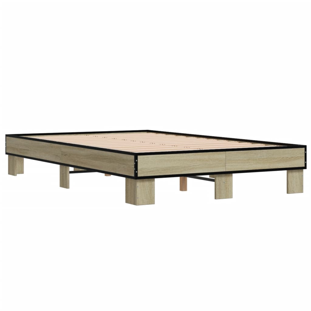 Bedframe bewerkt hout metaal sonoma eikenkleurig 120x200 cm is nu te koop bij PeponiXL, paradijselijk wonen!