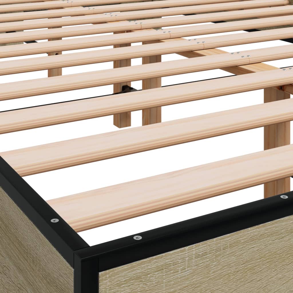 Bedframe bewerkt hout metaal sonoma eikenkleurig 120x200 cm is nu te koop bij PeponiXL, paradijselijk wonen!