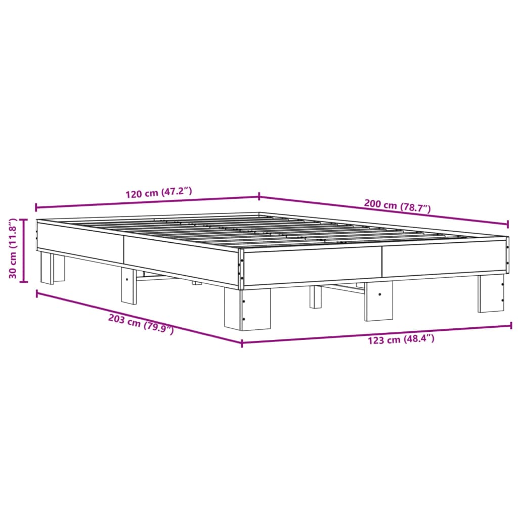 Bedframe bewerkt hout metaal sonoma eikenkleurig 120x200 cm is nu te koop bij PeponiXL, paradijselijk wonen!