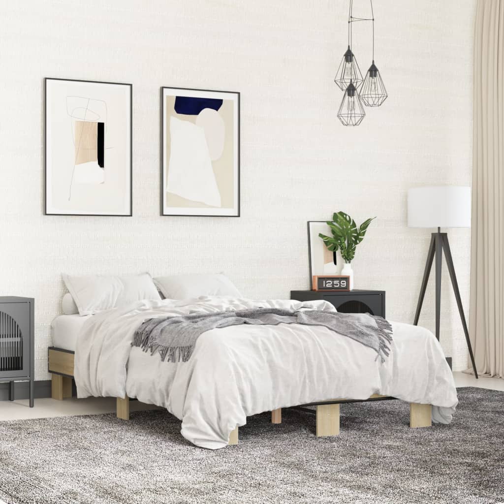 Bedframe bewerkt hout metaal sonoma eikenkleurig 120x200 cm is nu te koop bij PeponiXL, paradijselijk wonen!