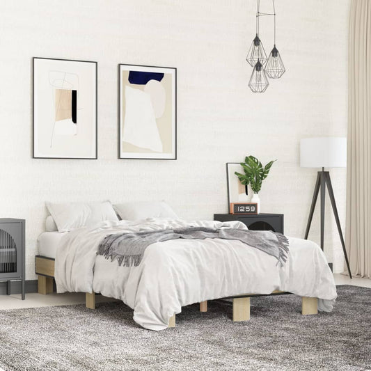 Bedframe bewerkt hout metaal sonoma eikenkleurig 120x200 cm is nu te koop bij PeponiXL, paradijselijk wonen!