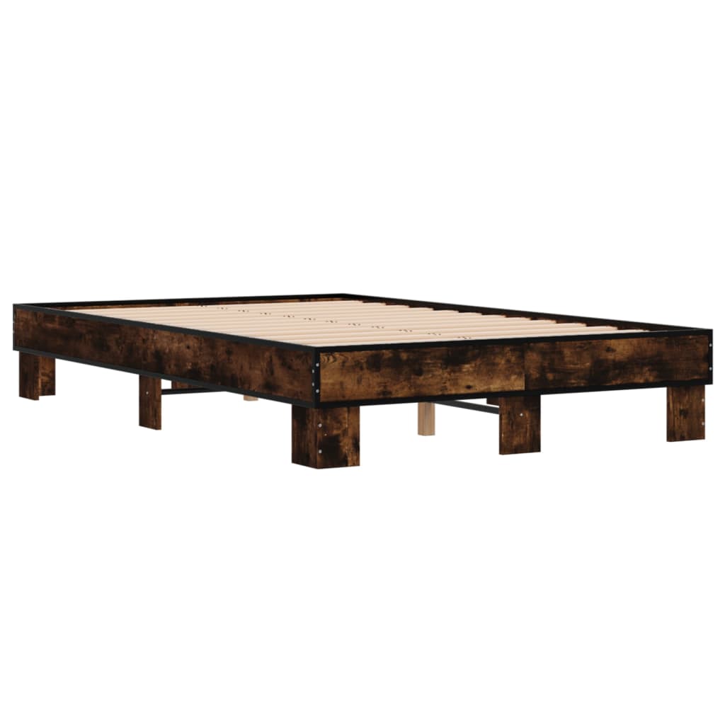 Bedframe bewerkt hout metaal gerookt eikenkleurig 120x200 cm is nu te koop bij PeponiXL, paradijselijk wonen!