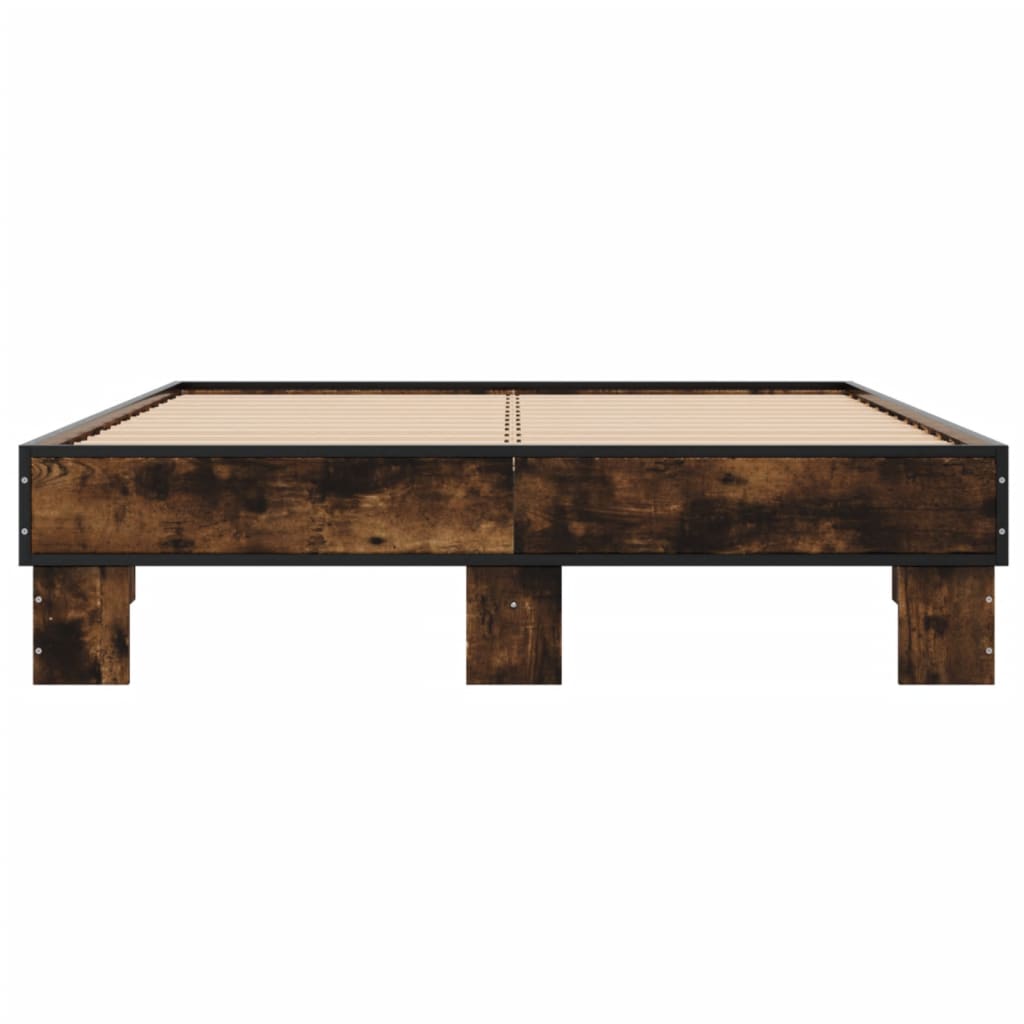 Bedframe bewerkt hout metaal gerookt eikenkleurig 120x200 cm is nu te koop bij PeponiXL, paradijselijk wonen!