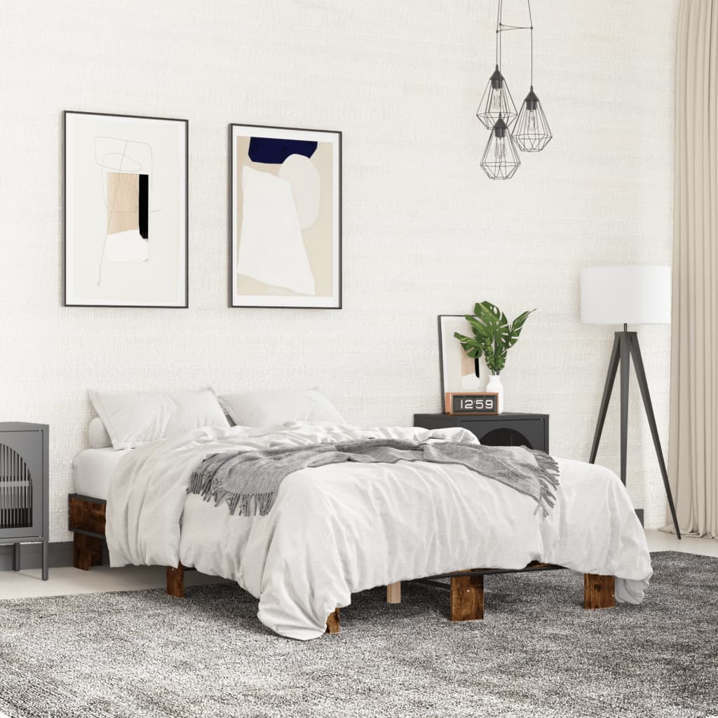 Bedframe bewerkt hout metaal gerookt eikenkleurig 120x200 cm is nu te koop bij PeponiXL, paradijselijk wonen!