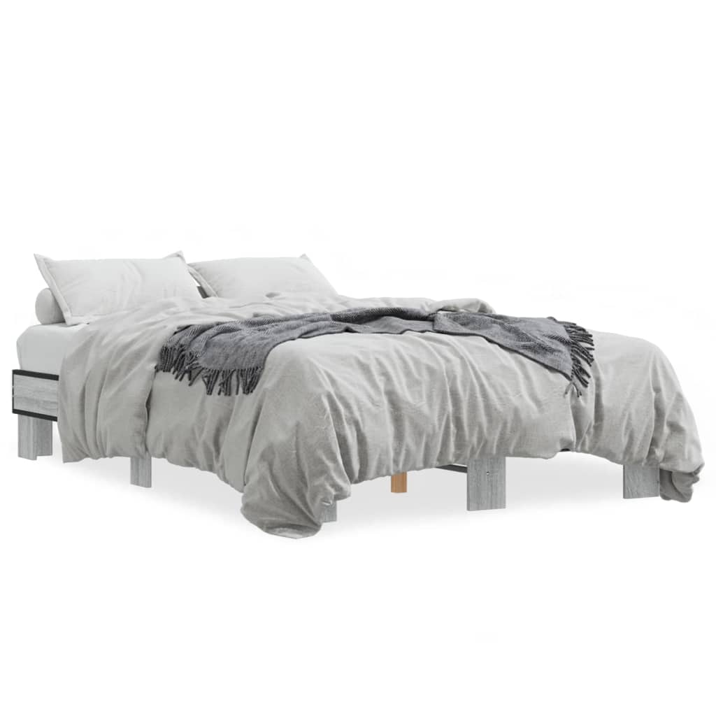 Bedframe bewerkt hout metaal grijs sonoma eiken 120x200 cm is nu te koop bij PeponiXL, paradijselijk wonen!