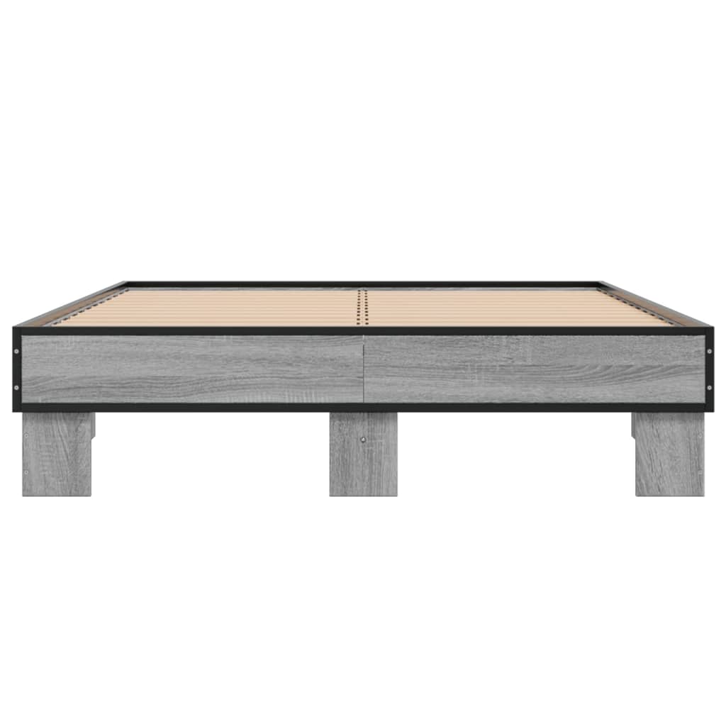 Bedframe bewerkt hout metaal grijs sonoma eiken 120x200 cm is nu te koop bij PeponiXL, paradijselijk wonen!