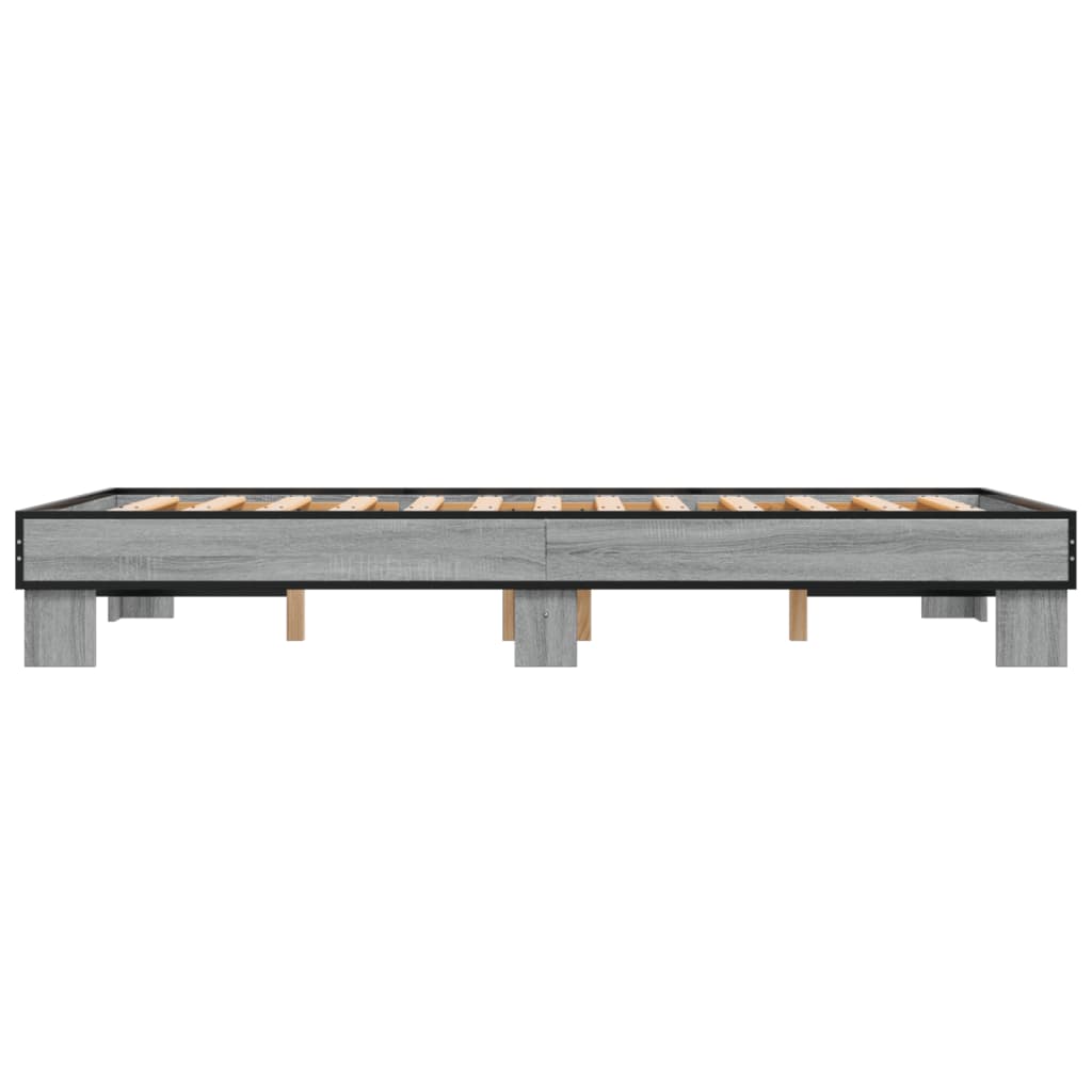Bedframe bewerkt hout metaal grijs sonoma eiken 120x200 cm is nu te koop bij PeponiXL, paradijselijk wonen!
