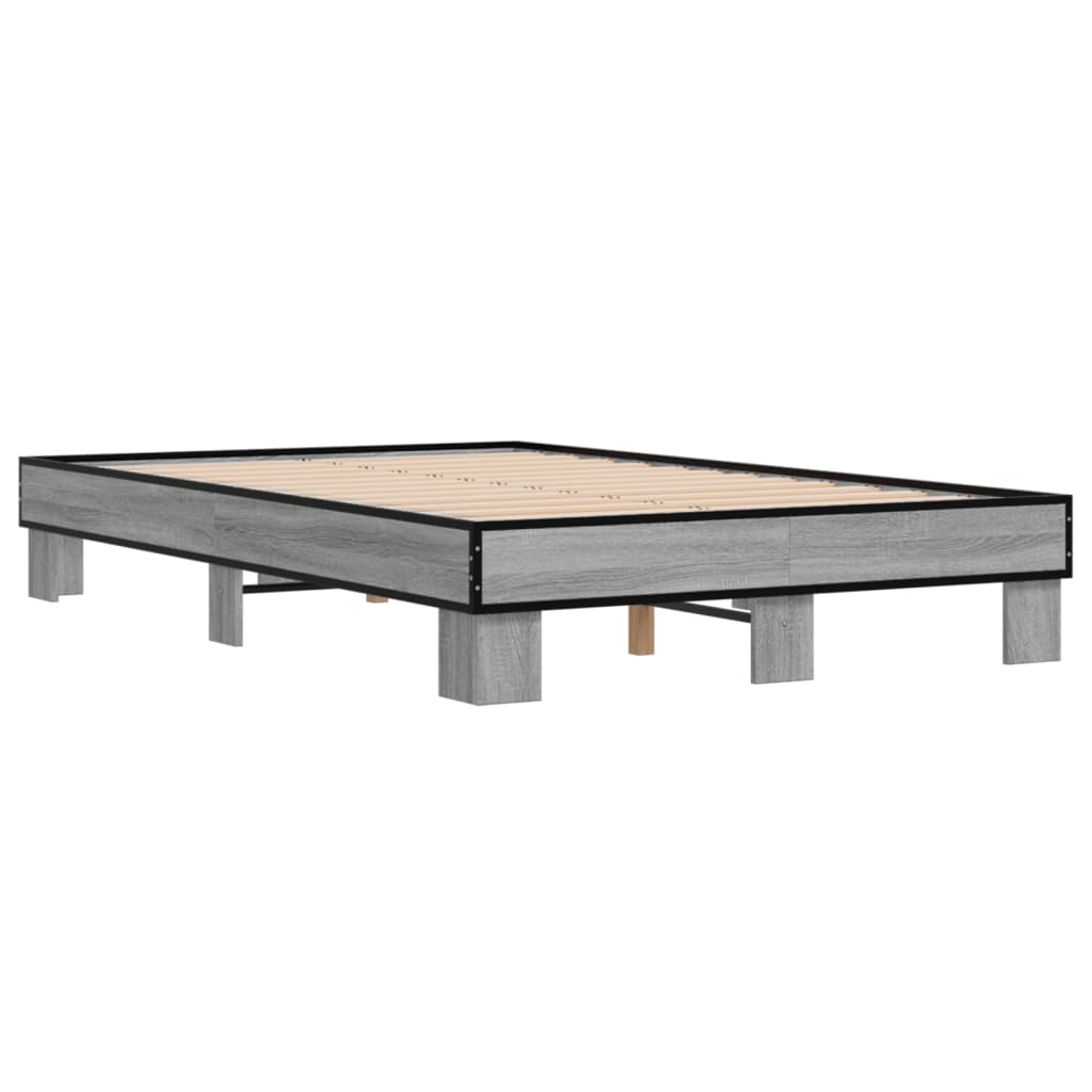 Bedframe bewerkt hout metaal grijs sonoma eiken 120x200 cm is nu te koop bij PeponiXL, paradijselijk wonen!
