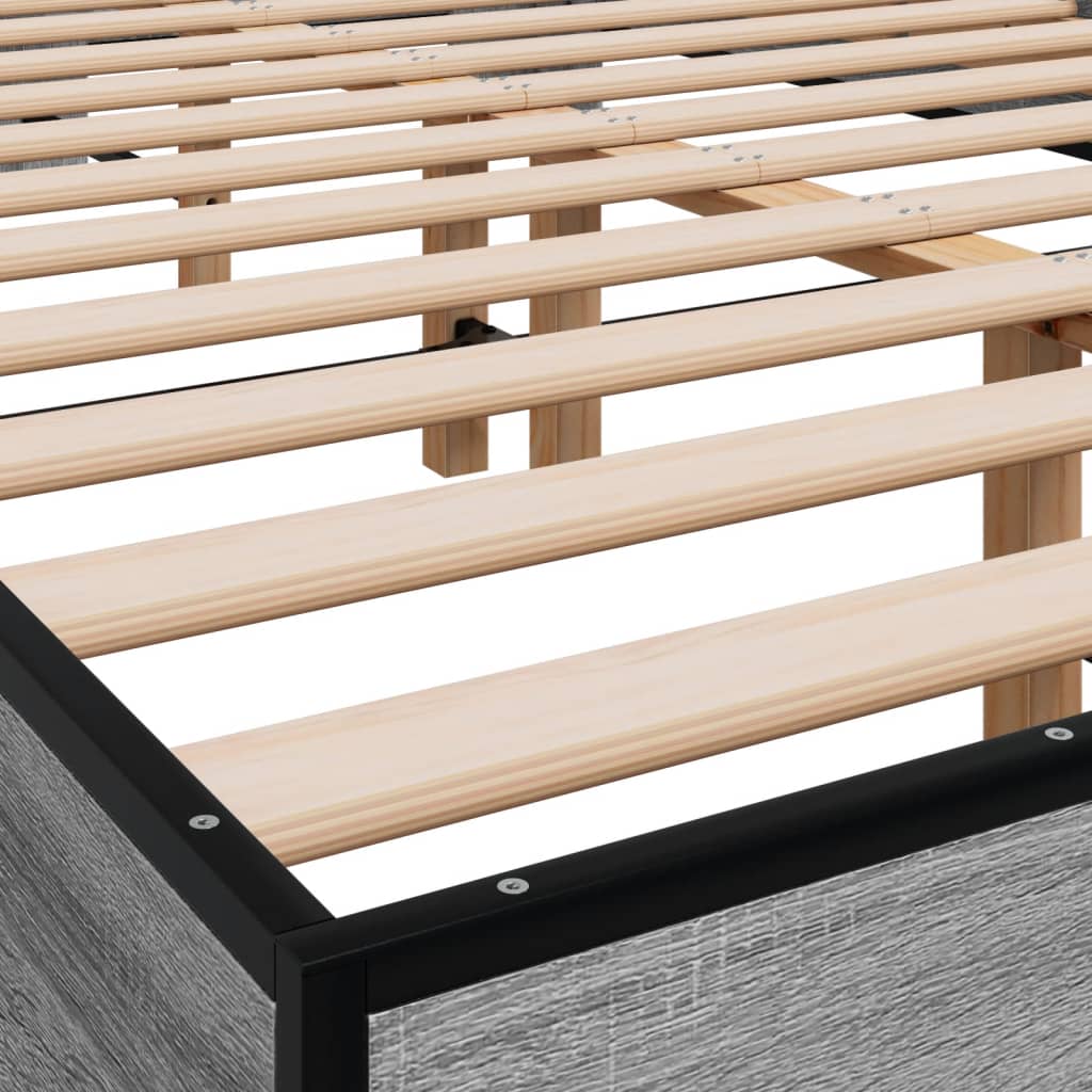 Bedframe bewerkt hout metaal grijs sonoma eiken 120x200 cm is nu te koop bij PeponiXL, paradijselijk wonen!