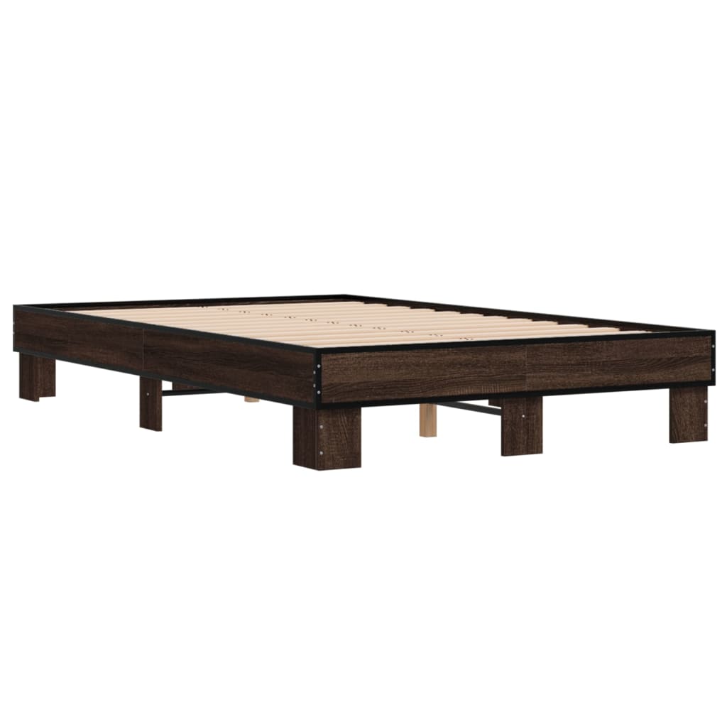 Bedframe bewerkt hout metaal bruin eikenkleur 120x200 cm is nu te koop bij PeponiXL, paradijselijk wonen!