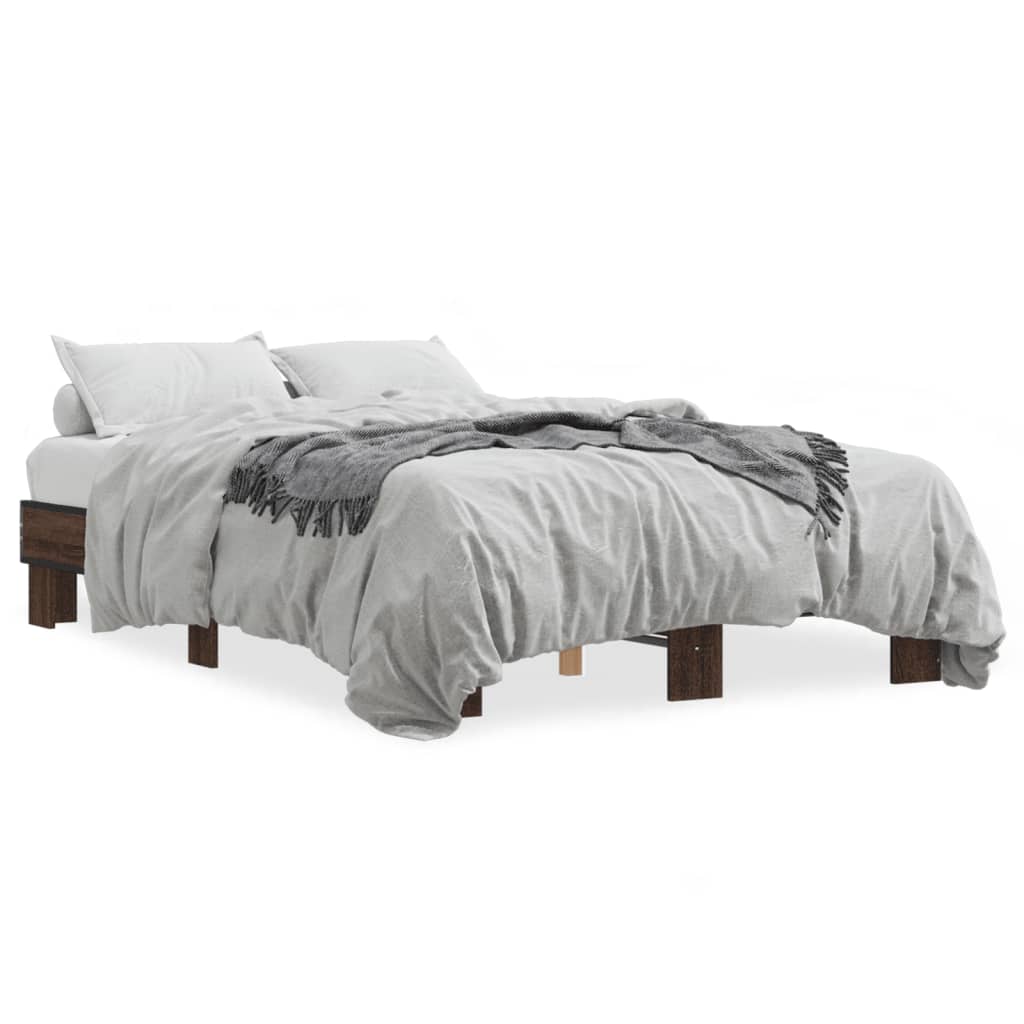 Bedframe bewerkt hout metaal bruin eikenkleur 120x200 cm is nu te koop bij PeponiXL, paradijselijk wonen!