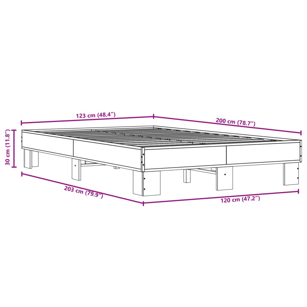 Bedframe bewerkt hout metaal bruin eikenkleur 120x200 cm is nu te koop bij PeponiXL, paradijselijk wonen!