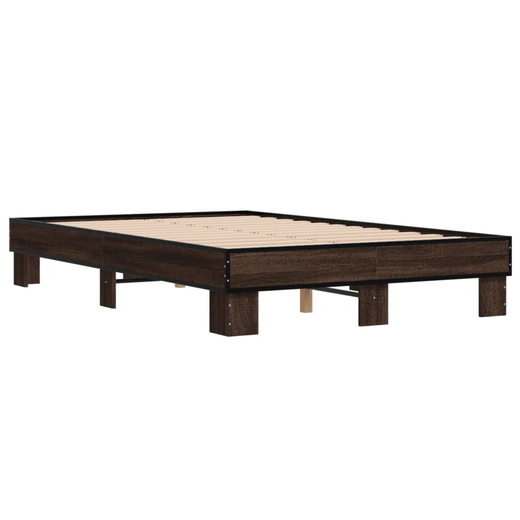Bedframe bewerkt hout metaal bruin eikenkleur 120x200 cm is nu te koop bij PeponiXL, paradijselijk wonen!