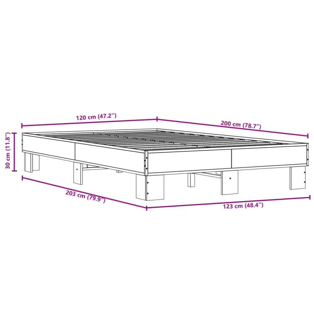 Bedframe bewerkt hout metaal bruin eikenkleur 120x200 cm is nu te koop bij PeponiXL, paradijselijk wonen!