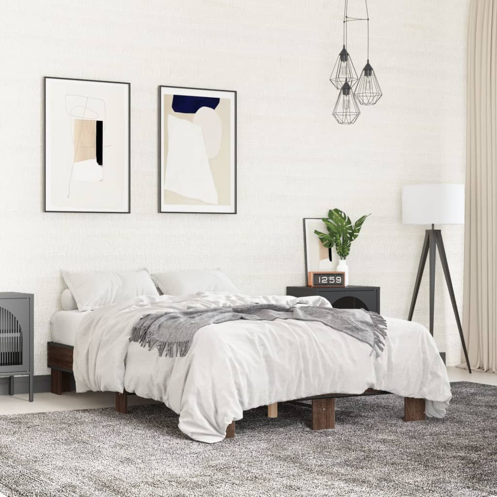 Bedframe bewerkt hout metaal bruin eikenkleur 120x200 cm is nu te koop bij PeponiXL, paradijselijk wonen!