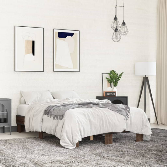 Bedframe bewerkt hout metaal bruin eikenkleur 120x200 cm is nu te koop bij PeponiXL, paradijselijk wonen!
