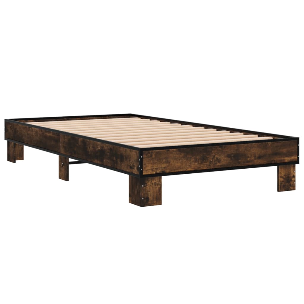 Bedframe bewerkt hout en metaal gerookt eikenkleurig 100x200 cm is nu te koop bij PeponiXL, paradijselijk wonen!