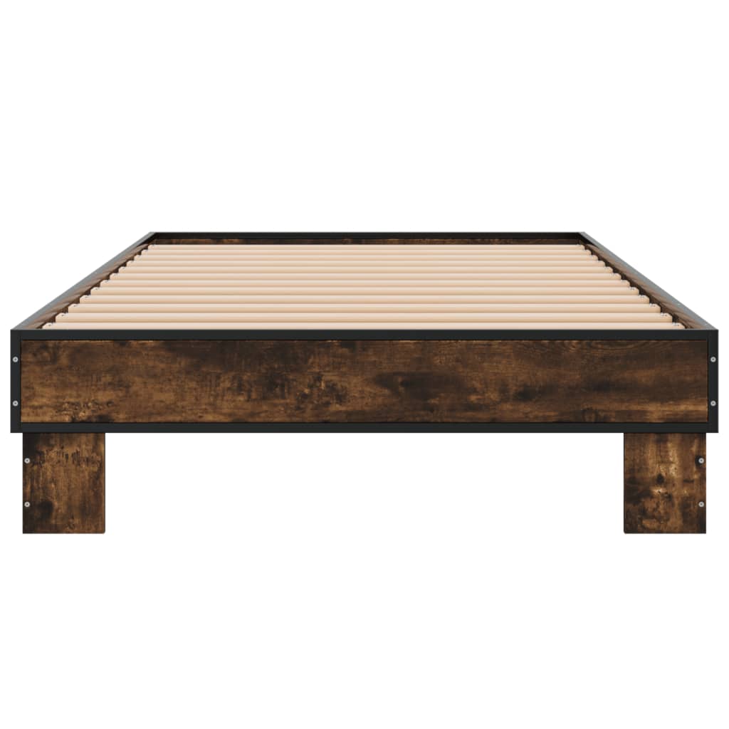 Bedframe bewerkt hout en metaal gerookt eikenkleurig 100x200 cm is nu te koop bij PeponiXL, paradijselijk wonen!