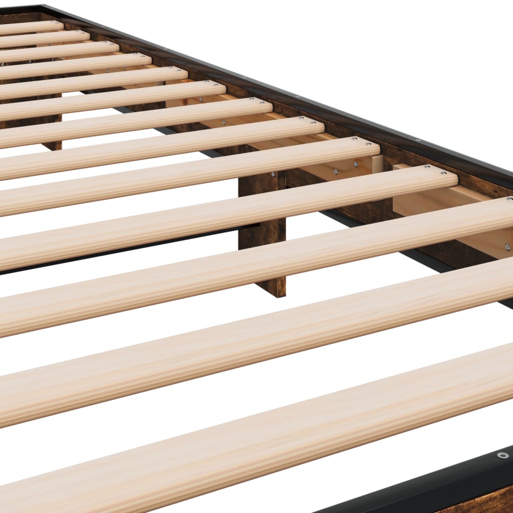 Bedframe bewerkt hout en metaal gerookt eikenkleurig 100x200 cm is nu te koop bij PeponiXL, paradijselijk wonen!