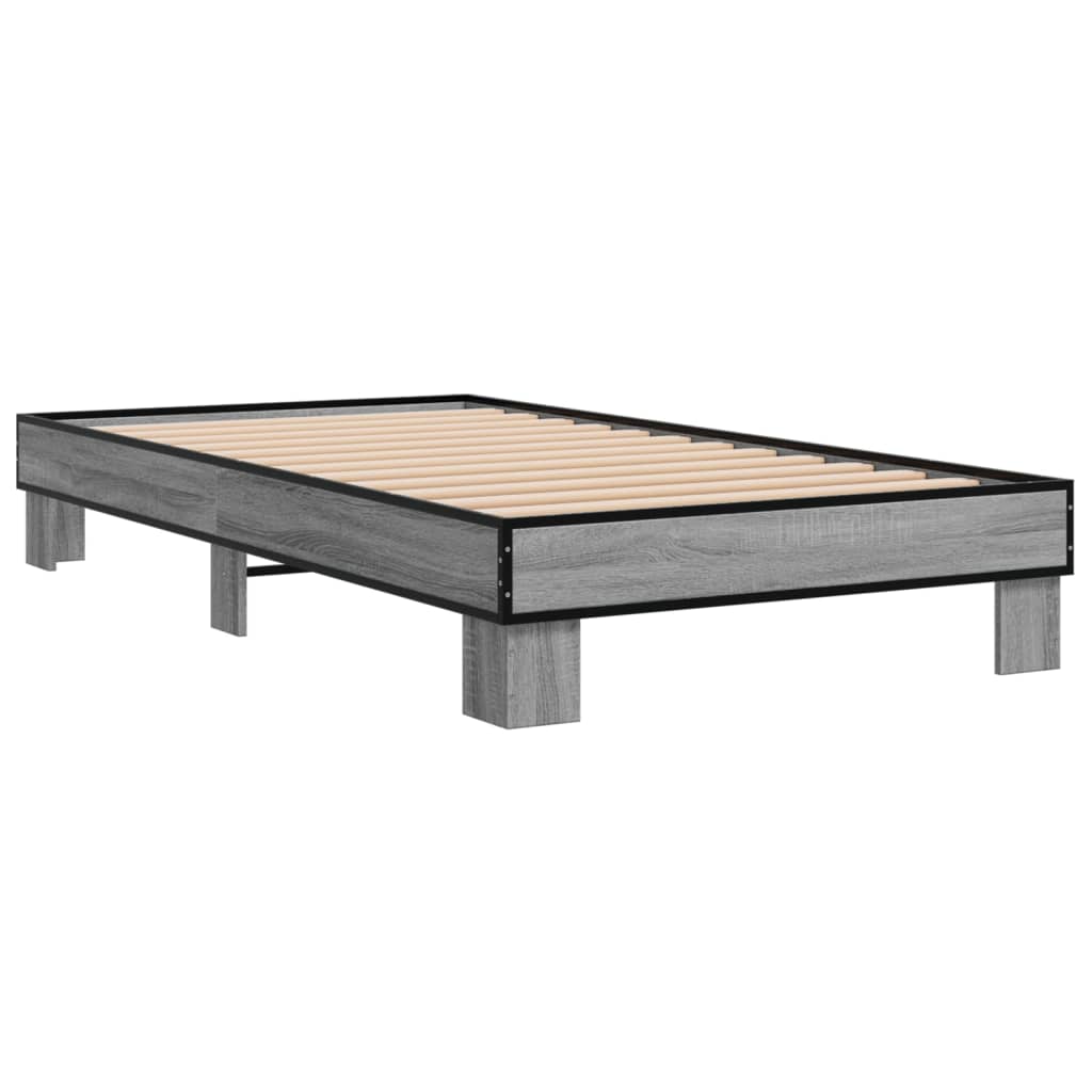 Bedframe bewerkt hout en metaal grijs sonoma eiken 100x200 cm is nu te koop bij PeponiXL, paradijselijk wonen!