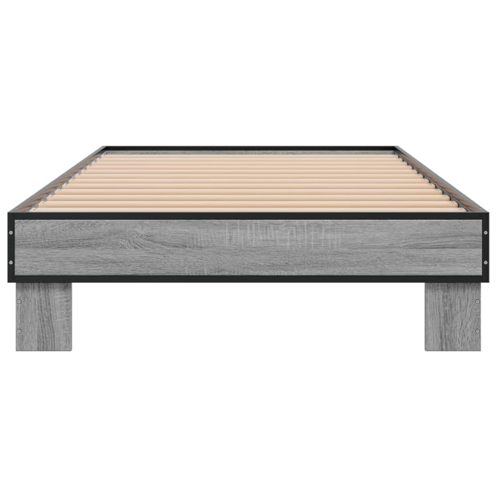 Bedframe bewerkt hout en metaal grijs sonoma eiken 100x200 cm is nu te koop bij PeponiXL, paradijselijk wonen!